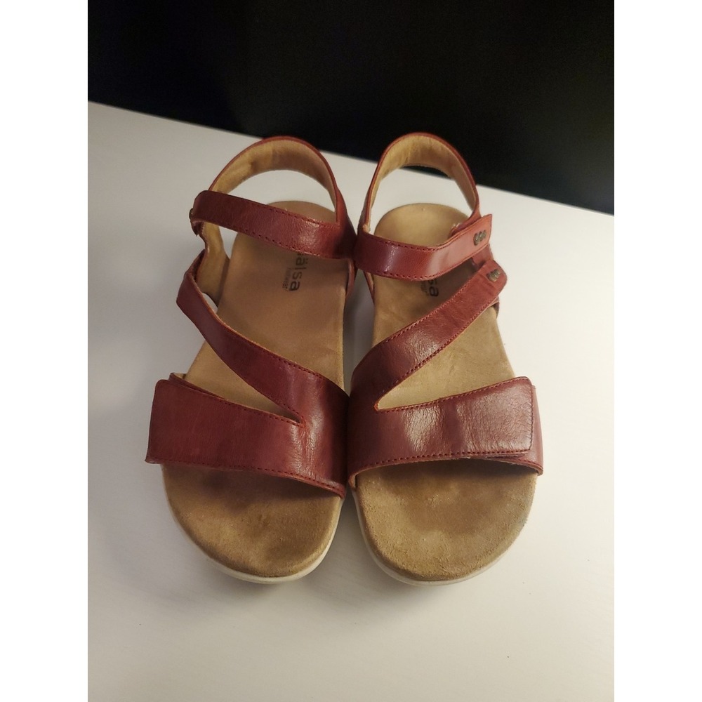 Halsa Footwear Red Leather Adjustable Strappy Sandals 7W Denia Comfort‎ Orthotic
